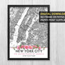 New York City Map with Peony Flowers - Printable