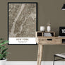 Putty and Beige Manhattan NYC Framed artwork near desk