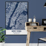 Classic Blue Textured Manhattan NYC Map