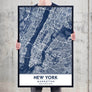 Classic Blue Textured Manhattan NYC Map
