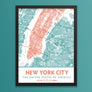 Teal & Coral New York City Map - Printable