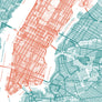 Teal & Coral Aesthetic New York City Map