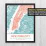 Teal & Coral New York City Map - Printable