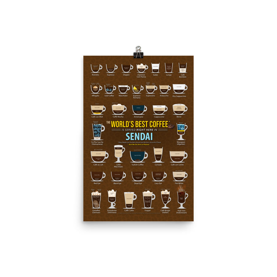 Sendai,miyagi, Japan Coffee Types Chart, High-Quality Poster Design