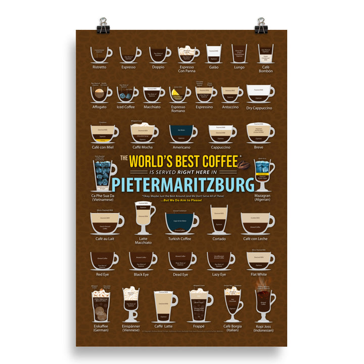 Pietermaritzburg, South Africa, KwaZulu-Natal Coffee Types Chart, High-Quality Poster Design