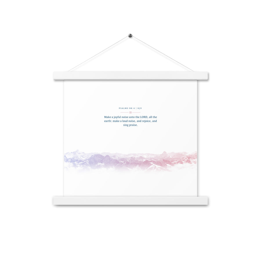 Psalms 98:4, Bible Verse Quote, Aesthetic Purple & Blue, Mountains Scene, Hanging Poster, Christian Gift