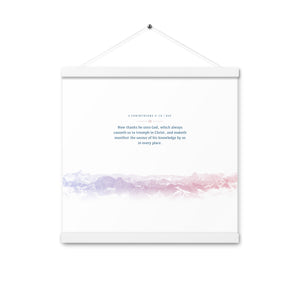 2 Corinthians 2:14, Bible Verse Quote, Aesthetic Purple & Blue, Mountains Scene, Hanging Poster, Christian Gift