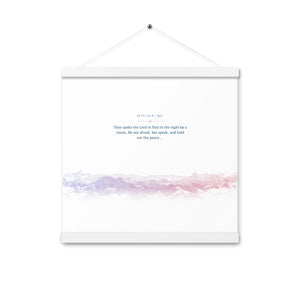 Acts 18:9, Bible Verse Quote, Aesthetic Purple & Blue, Mountains Scene, Hanging Poster, Christian Gift