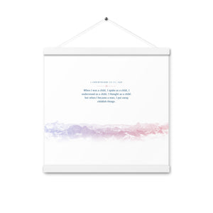 1 Corinthians 13:11, Bible Verse Quote, Aesthetic Purple & Blue, Mountains Scene, Hanging Poster, Christian Gift