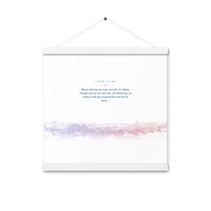 1 Peter 1:8, Bible Verse Quote, Aesthetic Purple & Blue, Mountains Scene, Hanging Poster, Christian Gift
