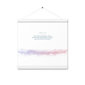1 John 4:4, Bible Verse Quote, Aesthetic Purple & Blue, Mountains Scene, Hanging Poster, Christian Gift