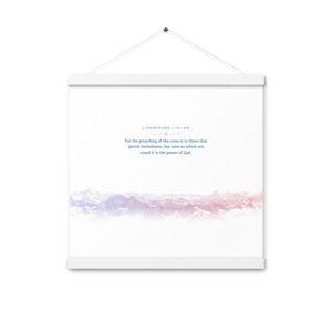 1 Corinthians 1:18, Bible Verse Quote, Aesthetic Purple & Blue, Mountains Scene, Hanging Poster, Christian Gift