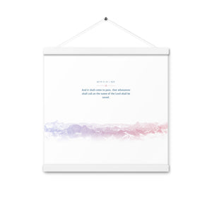 Acts 2:21, Bible Verse Quote, Aesthetic Purple & Blue, Mountains Scene, Hanging Poster, Christian Gift
