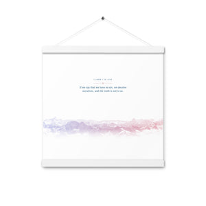 1 John 1:8, Bible Verse Quote, Aesthetic Purple & Blue, Mountains Scene, Hanging Poster, Christian Gift