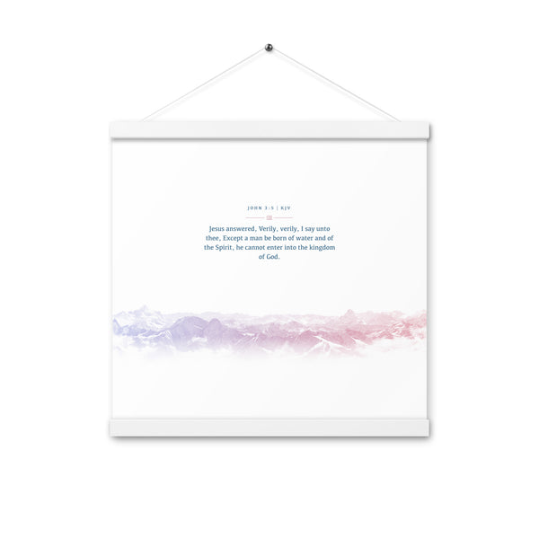 John 3:5, Bible Verse Quote, Aesthetic Purple & Blue, Mountains Scene, Hanging Poster, Christian Gift