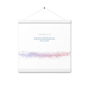 1 Corinthians 9:24, Bible Verse Quote, Aesthetic Purple & Blue, Mountains Scene, Hanging Poster, Christian Gift