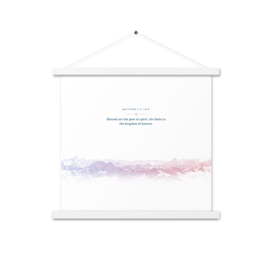 Matthew 5:3, Bible Verse Quote, Aesthetic Purple & Blue, Mountains Scene, Hanging Poster, Christian Gift