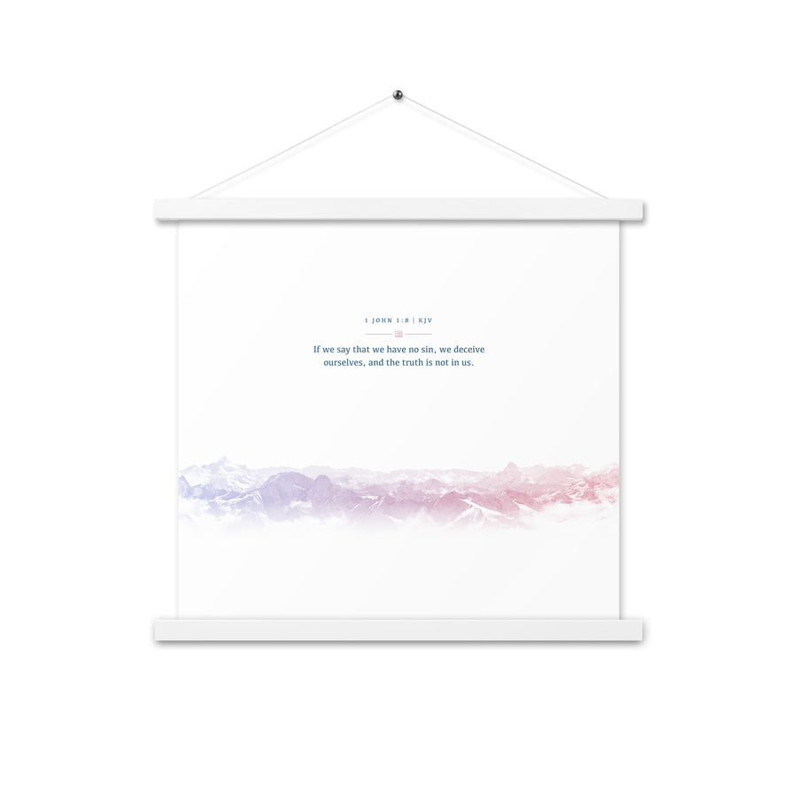 1 John 1:8, Bible Verse Quote, Aesthetic Purple & Blue, Mountains Scene, Hanging Poster, Christian Gift