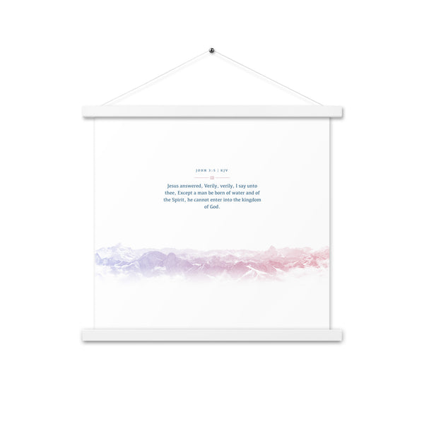 John 3:5, Bible Verse Quote, Aesthetic Purple & Blue, Mountains Scene, Hanging Poster, Christian Gift