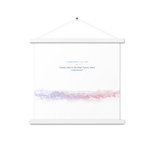 1 Corinthians 15:55, Bible Verse Quote, Aesthetic Purple & Blue, Mountains Scene, Hanging Poster, Christian Gift