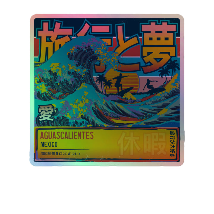 Aguascalientes, Mexico, Aguascalientes, Japanese Wave 5.5" Inch Kiss-Cut Holographic Sticker
