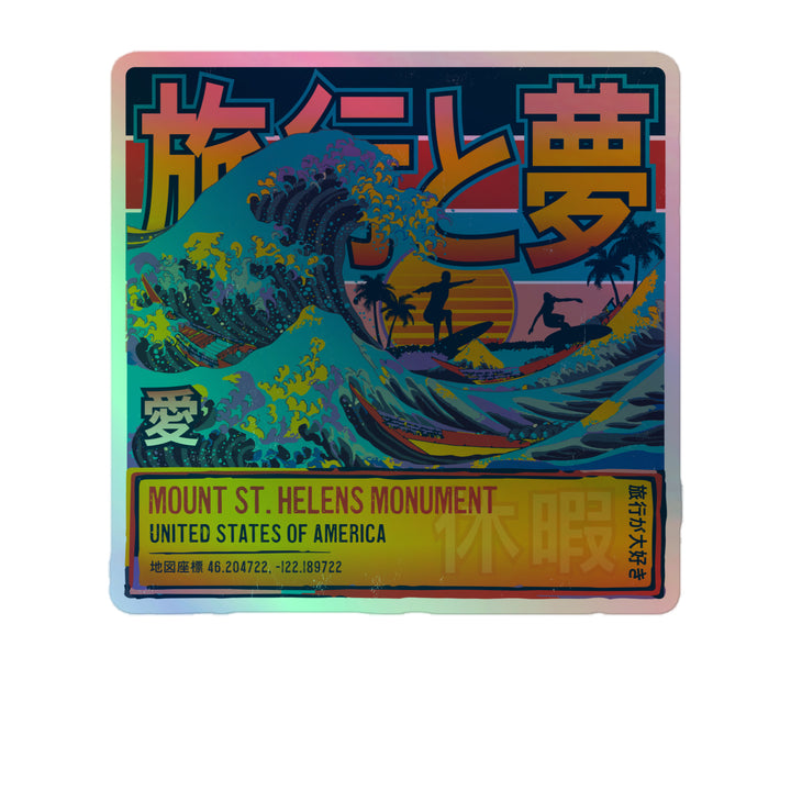 Mount St. Helens National, Volcanic Monument, United States, Japanese Wave 5.5" Inch Kiss-Cut Holographic Sticker