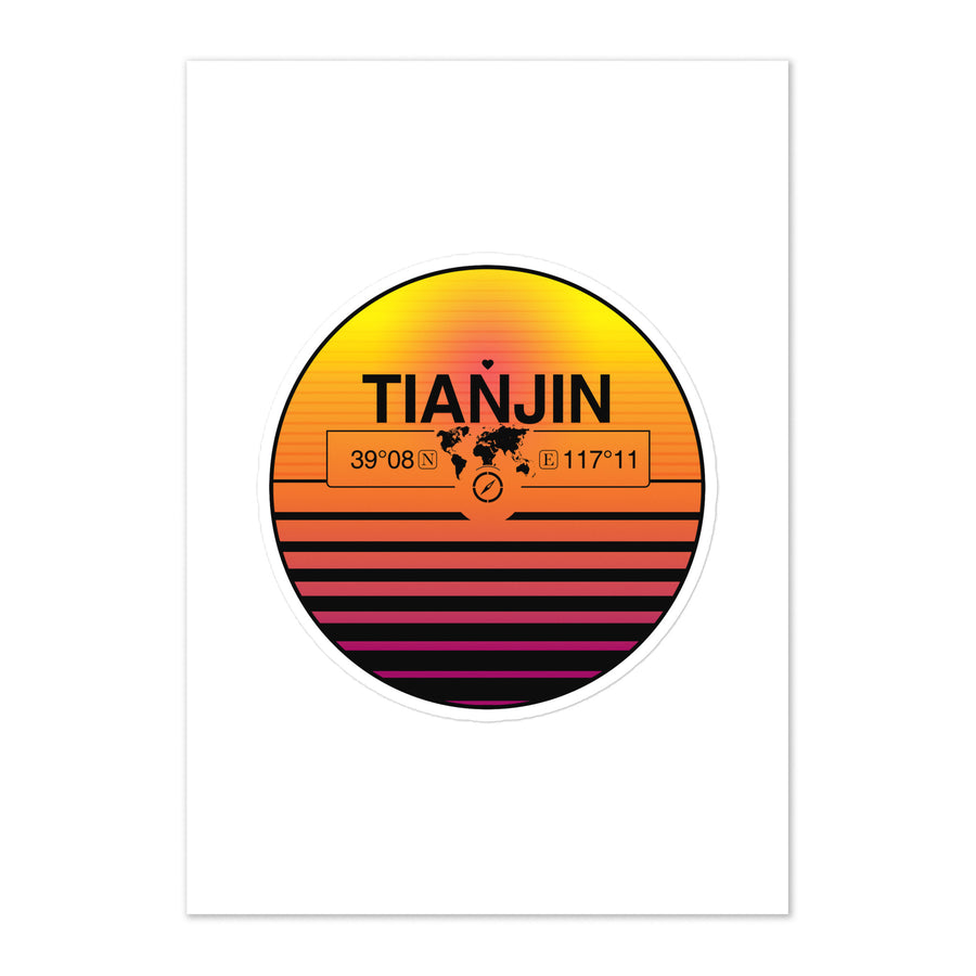 Travel Sticker Design with Retro Sunset Styling