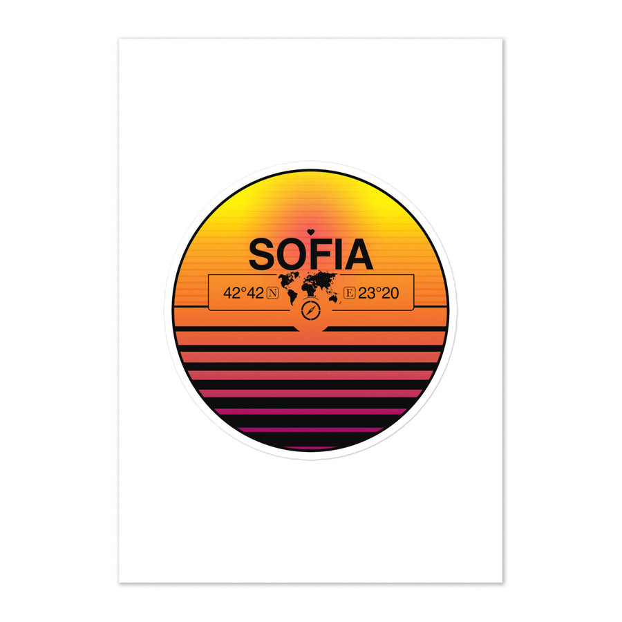 Travel Sticker Design with Retro Sunset Styling