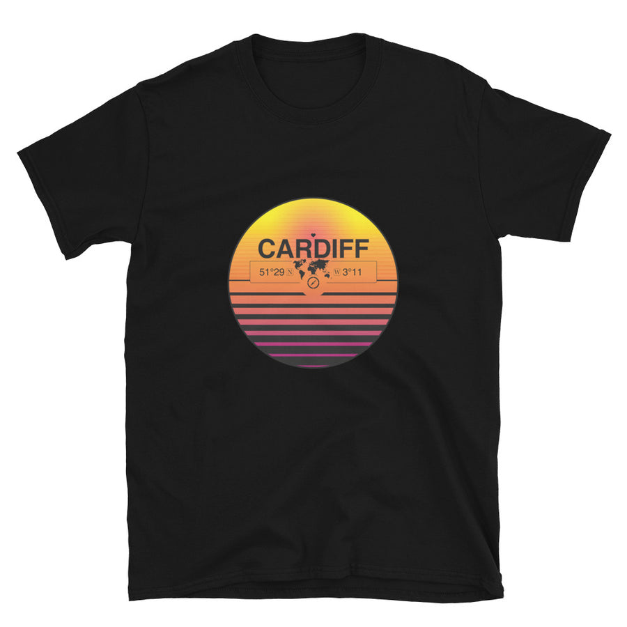 Cardiff, Wales, UK Quality Retro Sunset Unisex T-shirt Gift