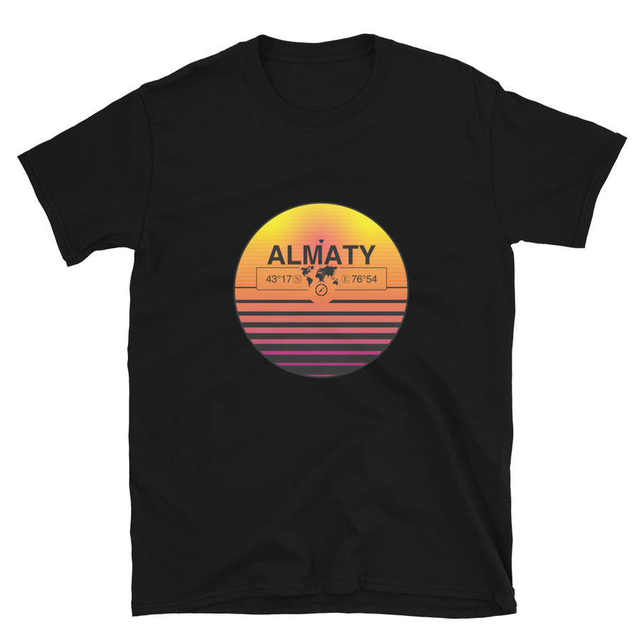 Almaty, Kazakhstan Quality Retro Sunset Unisex T-shirt Gift