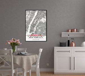 New York City Map with Peony Flowers - Printable