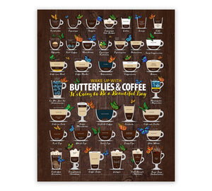 Coffee Types Chart, Butterfly Lover Framed or Posters