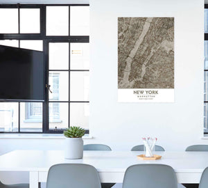 Putty and Beige Manhattan art on office wall
