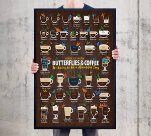 Coffee Types Chart, Butterfly Lover Framed or Posters