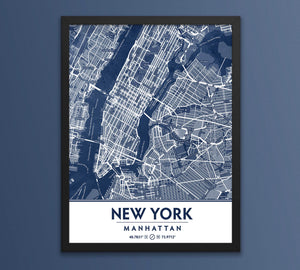 Classic Blue Textured Manhattan NYC Map