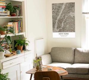 Putty and Beige Manhattan NYC Framed artwork in living room