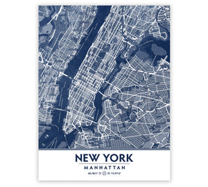 Classic Blue Textured Manhattan NYC Map