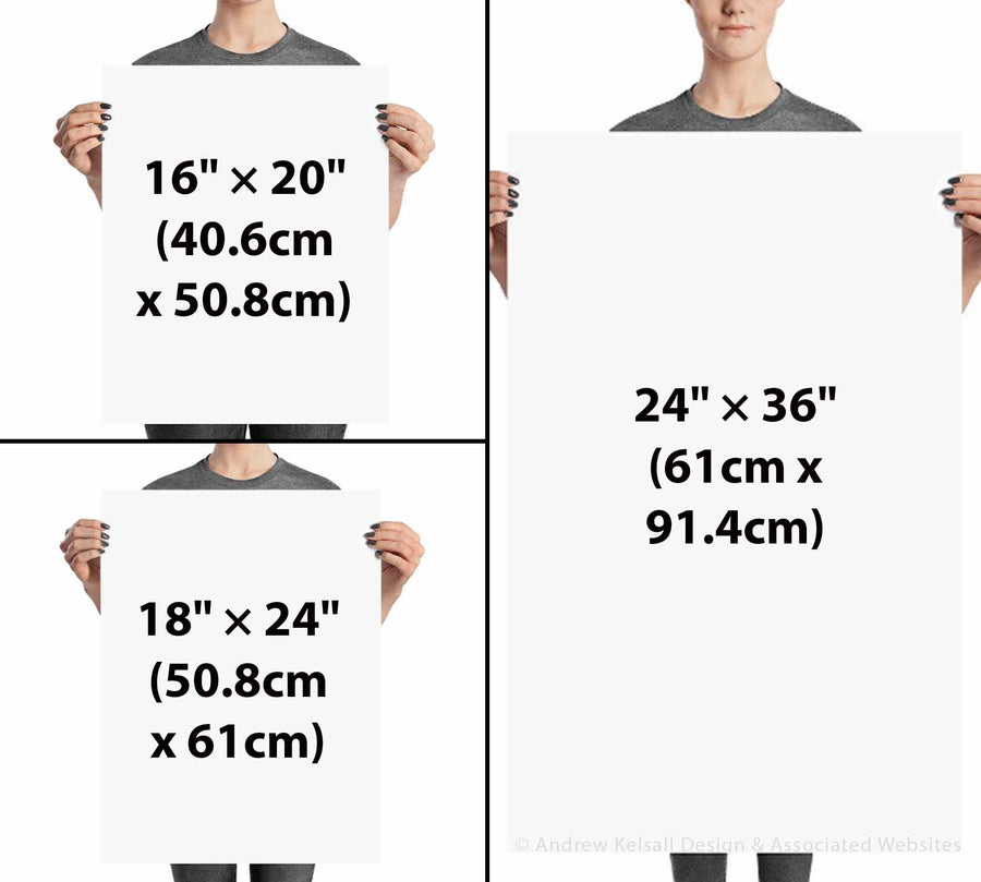 Image showing three image sizes for poster and framed artwork.