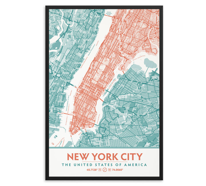 Teal & Coral New York City Map - Printable