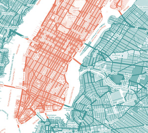 Teal & Coral New York City Map - Printable