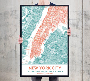 Teal & Coral New York City Map - Printable