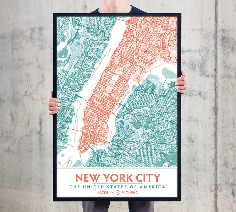 Teal & Coral Aesthetic New York City Map