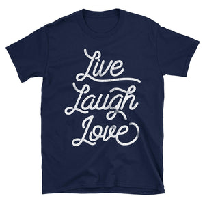 Live Laugh Love Motivational Quote Tshirt in navy blue