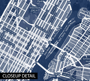 Classic Blue Textured Manhattan NYC Map