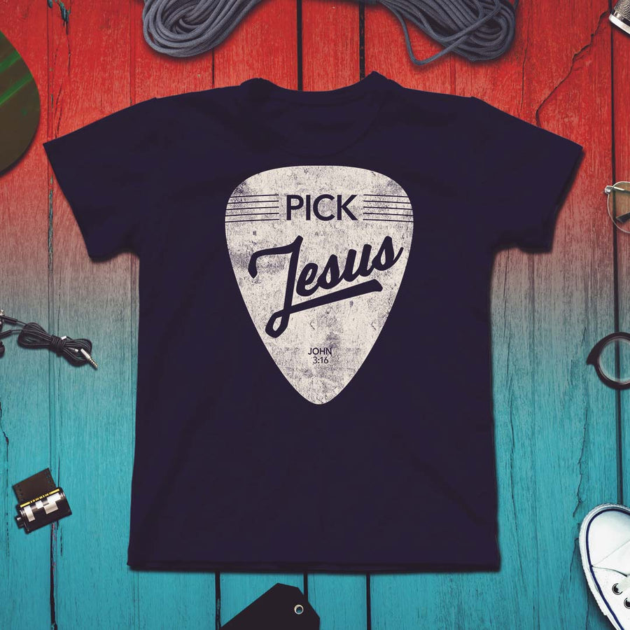 Pick Jesus Design on wooden backdrop