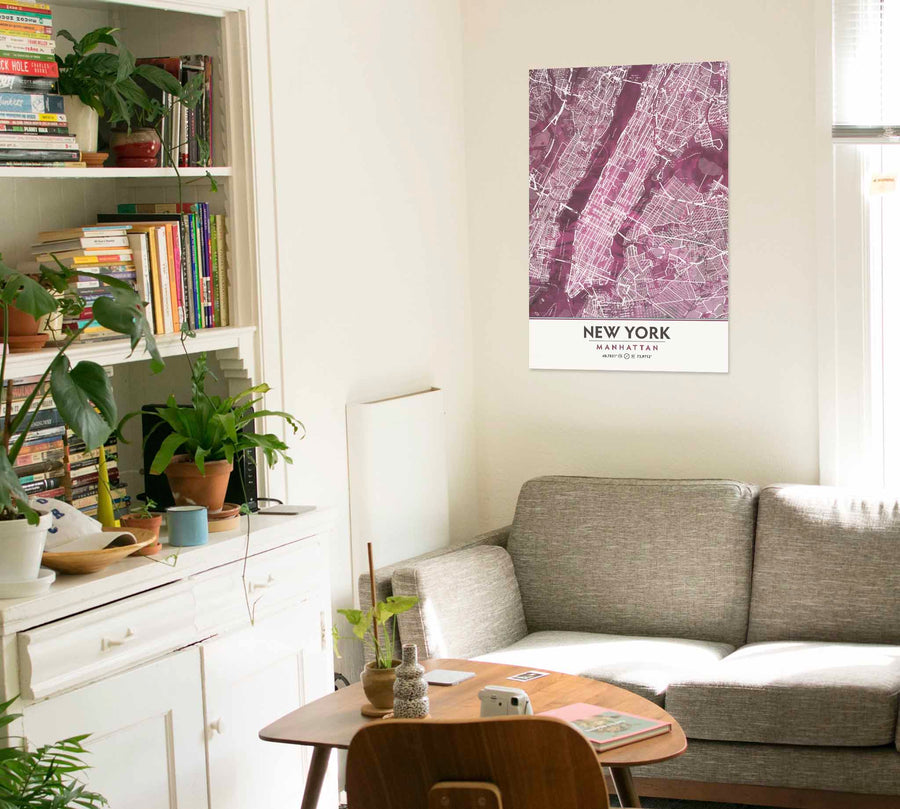 Black Rose Print Poster Showing Manhattan in living room