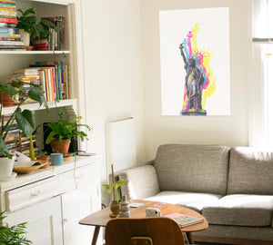 CMYK Artwork of Lady Statue of Liberty near sofa