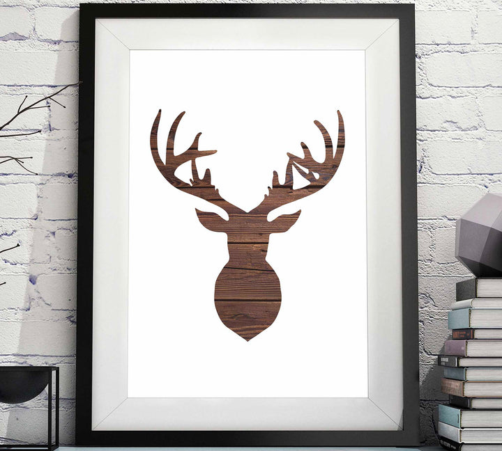Deer Head Silhouette Rustic Wood Printable image