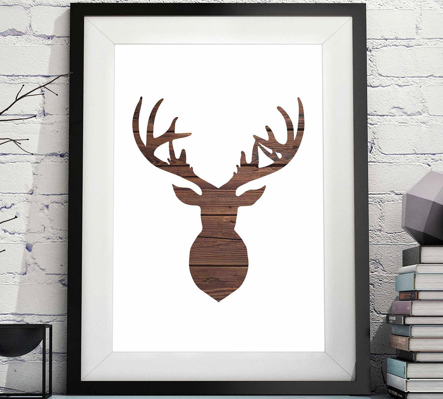 Deer Head Silhouette Rustic Wood Printable image