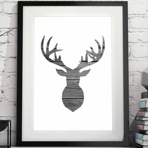 Deer Head Outline Rustic Wood Black and White Printable